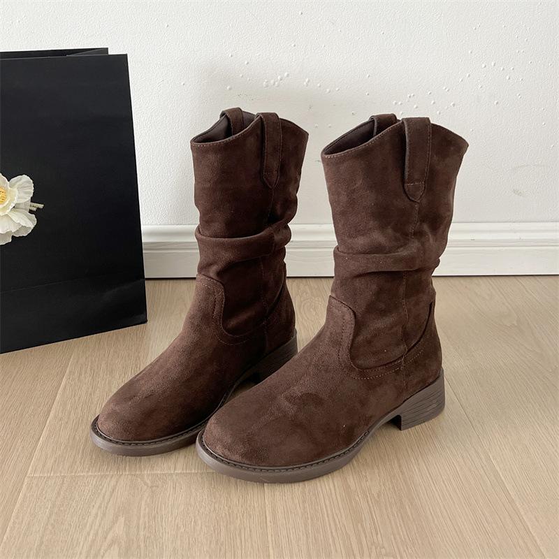 Vintage Women Western Cowboy Boots Autumn Ladies Elegant Mordern Mid Calf Botas Zapatos De Mujer