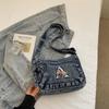 Multi-layer Denim Bag Vintage Shoulder Bag Women's Embroidered Crossbody Bag