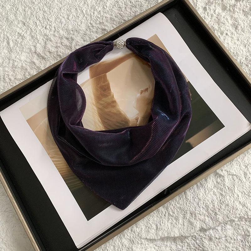 Magnetic buckle silk scarf high sense summer thin temperament colorful bright diamond neck protection decorative necklace scarf small scarf