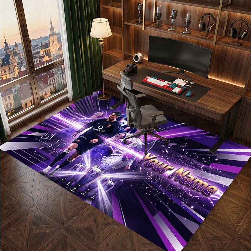 Cristiano Ronaldo Custom Crystal Velvet Rug, Personalized Name Text Print, Football Logo Soft Non‑Slip Floor Mat Home Decor Gift