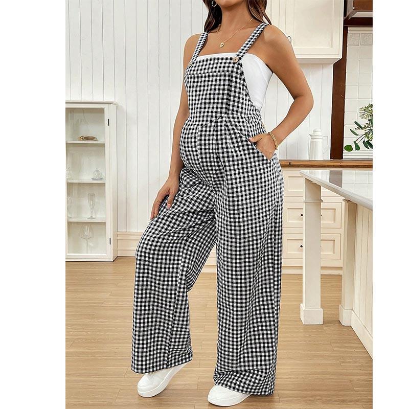 Umstandsoverall Frühling Herbst Lässig Karierter Jumpsuit Locker geschnitten Locker und bequem Umstandsoverall