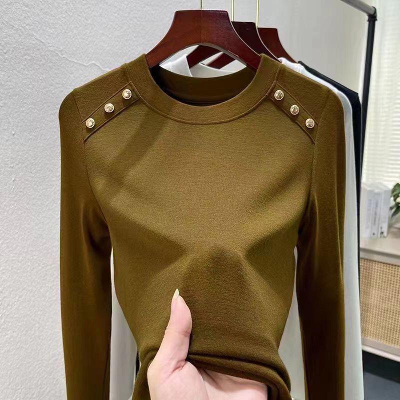 Mid-collar Bottoming Shirt For Women In Autumn And Winter, New Style White Long-sleeved T-shirt, Stylish Small Shirt
