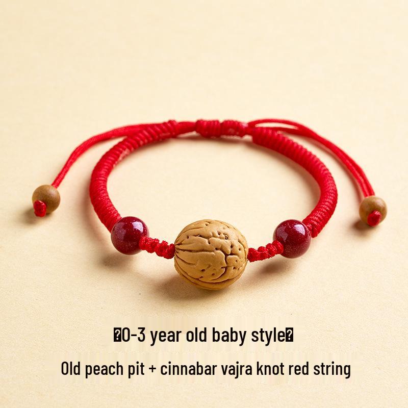 Wild Peach Wood Baby Amulet Bracelet: Soothing Red String with Peach Pit for Benmingnian & Pregnant Women.