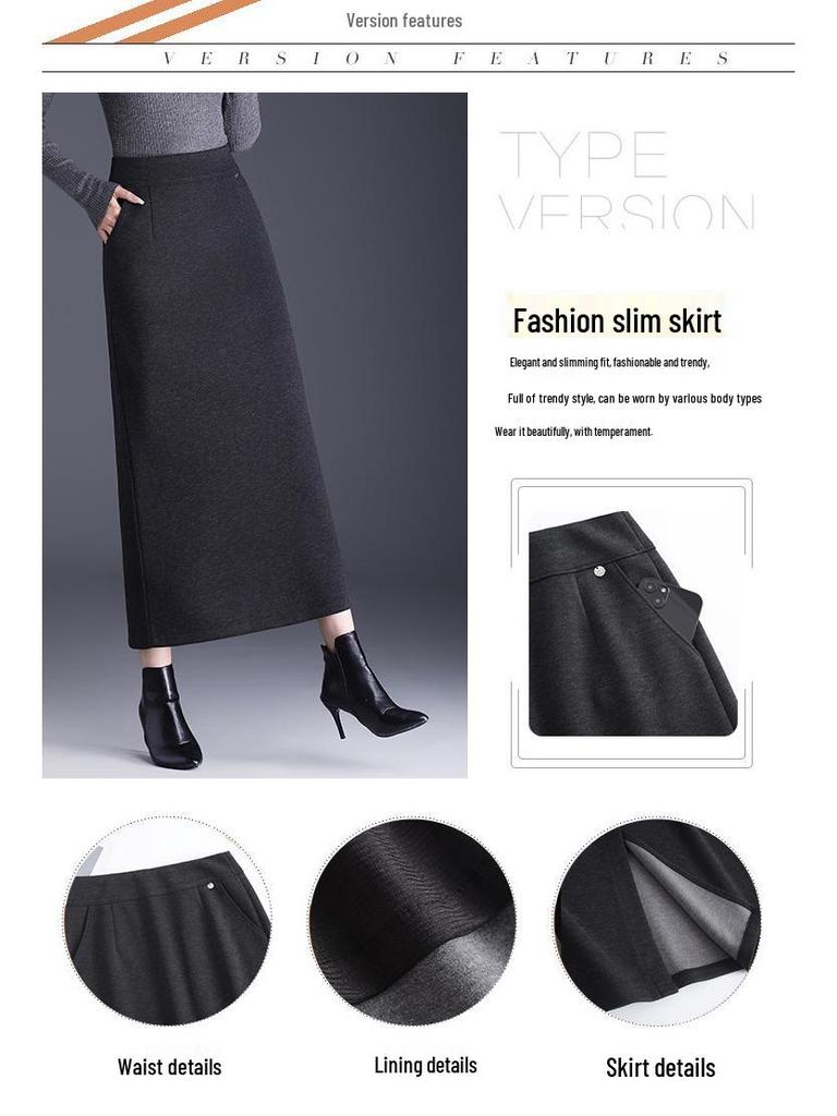 High-Waisted Wool Midi Skirt with Slit – 2025 Winter Style