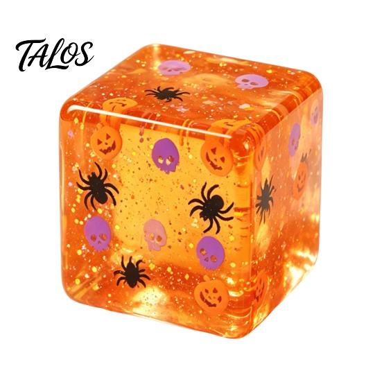 Anxiety Relief Gadget Halloween Stress Cube Sensory Toy, Squeeze Toy with Pumpkin Skull Spider Pattern, Clear Party Favors