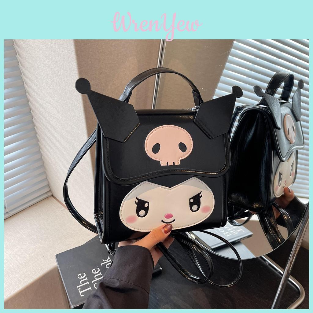 Kuromi Cute Girl Backpack Pu Material With Zipper Closure For Daily Use