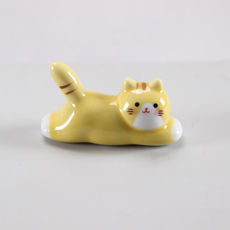 Lucky Cat Ceramic Ornament - Chopstick Rest & Pen Holder for Home & Garden Decor