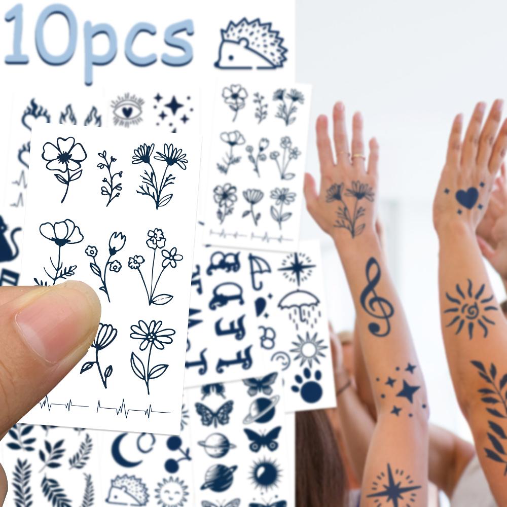 10sheets Cartoon Small Elements Butterfly Plant Tattoo Stickers For Face Body Temporary Tattoo Stickers Kids Creative Gifts