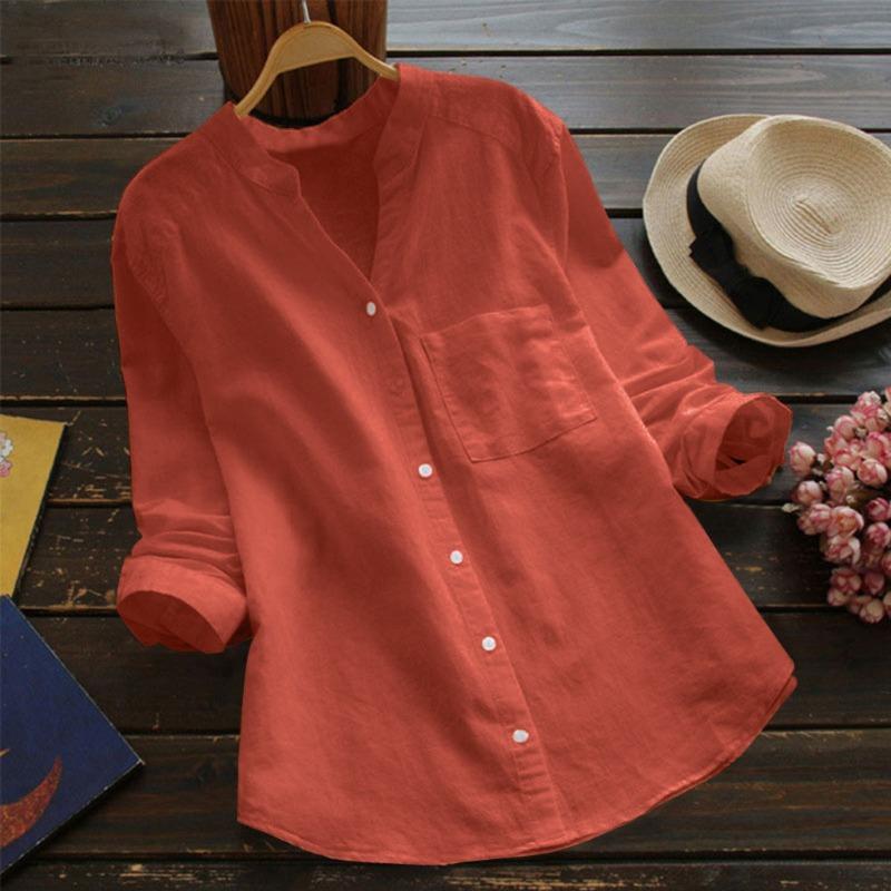 IHUASU Women's Fashion Casual Solid Color Print Long Sleeve V Neck Blouses & Shirts Unique design