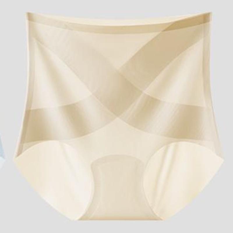 Ice Silk High Waist Cross Abdomen Control Panties - Seamless, Breathable, Quick-Drying Lift for Women