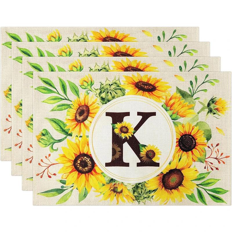 

1PC Sunflower Letter Placemats Floral Dining Table Mat Linen Rustic Vintage Place Mat for Gathering Dinner Party Table Decor 1PC 30x45CM