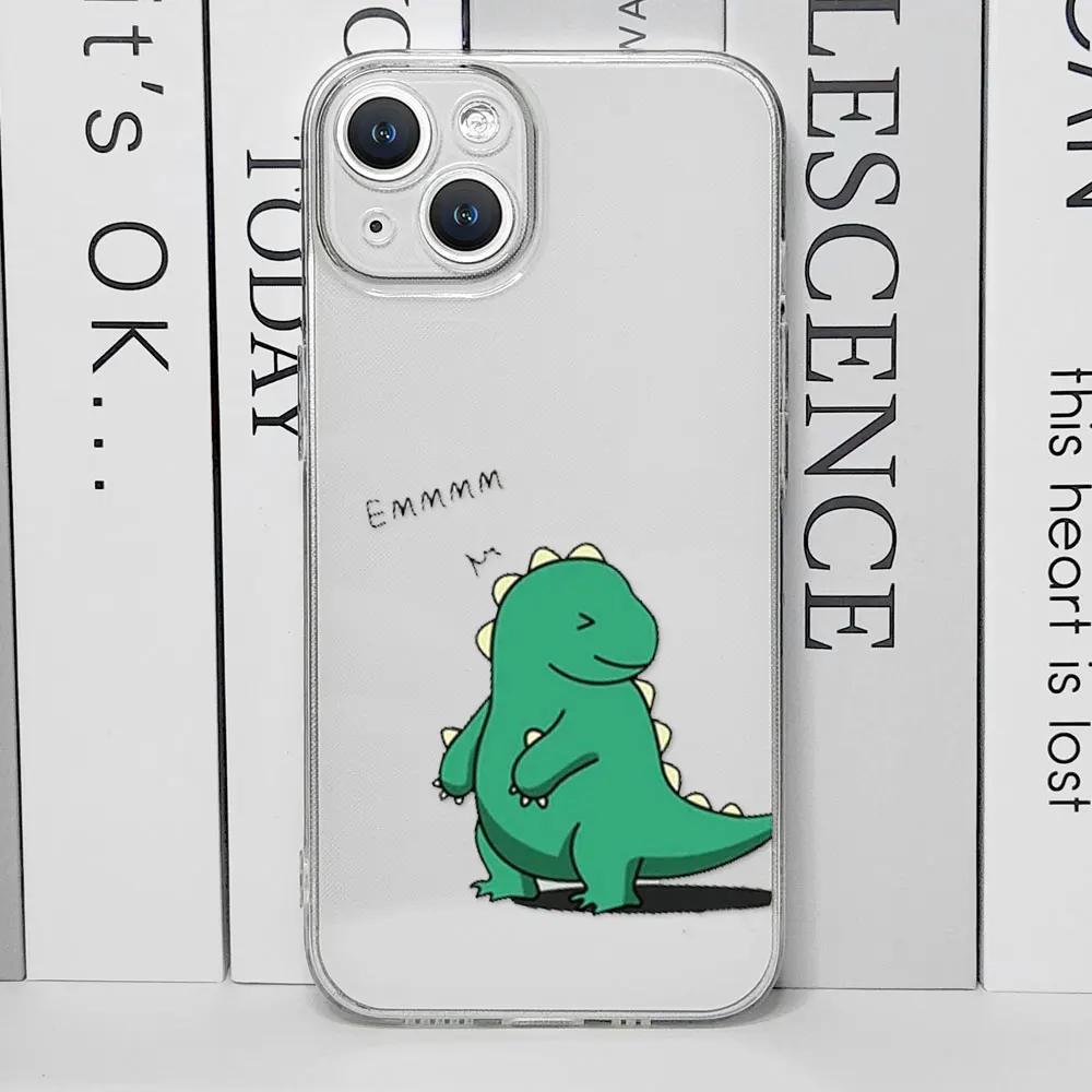 Cute Green Pink Dinosaur Couple Clear Phone Case for IPhone 13 12 11 14 15 16 Pro MAX XS X SE2 7 8 Plus Soft Paired Cover Fundas