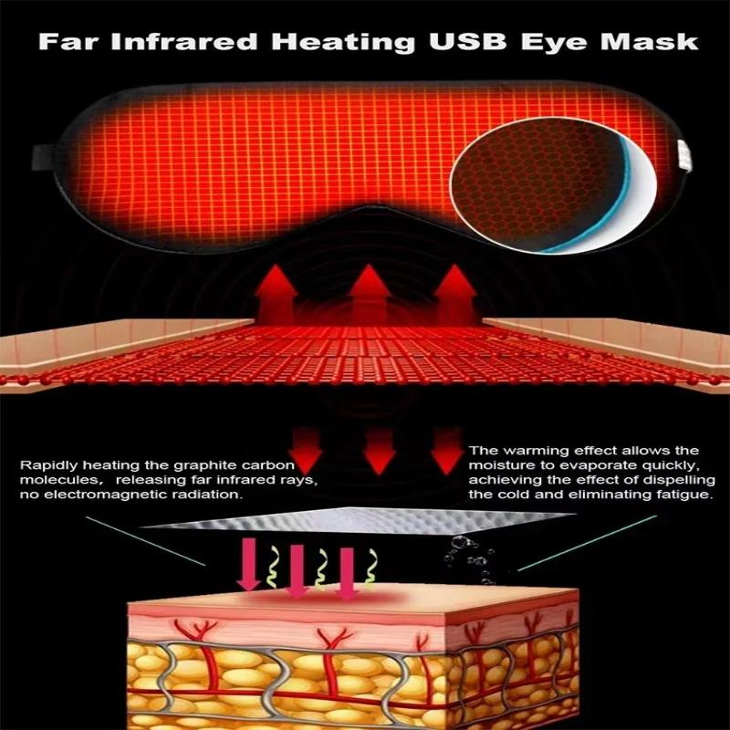 USB Heated Eye Mask Reusable Silk Steaming Eye Mask Massager for Sleeping Eye Puffiness Anti Dark Circle Patch Eye Care Relieve Fatigue Promote Sleep
