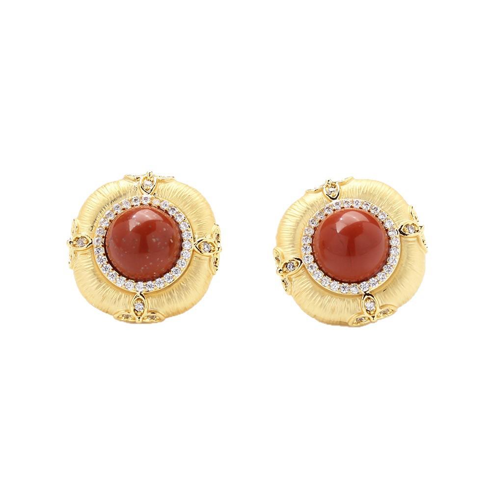 Court vintage style gold brushed craft geometric stud earrings red agate 925 silver needle diamond earrings earrings for women