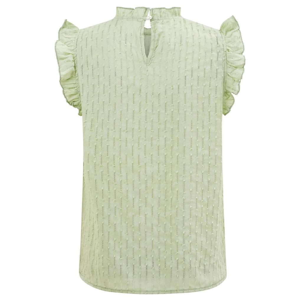 Summer Women's Solid Color Round Neck Small Fly Sleeve Slim Fit Top