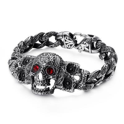Retro Hand Jewelry, Trendy Domineering Skull Cross Inlaid With Zircon Titanium Steel Bracelet Men