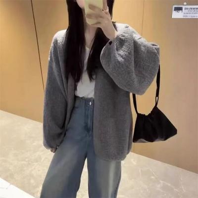 Gentle Lantern Sleeve Knitted Cardigan Sweater Women's Autumn and Winter New Lazy Wind Loose Casual Coat