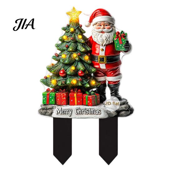 Durable Acrylic Yard Signs Santa Claus Garden Stake, Christmas Snowman Sign, 2D Decorations Flat Snowy Cottage Ornament for Lawn Pathway Holiday