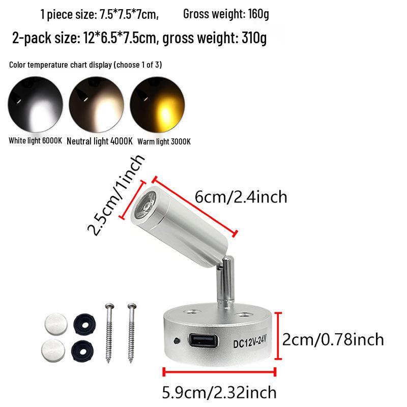 LED Gooseneck Touch Dimmer RV/Boat Reading Light 12V-24V with USB