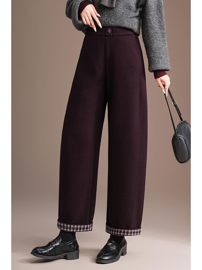 Brand Wool Women's High-Quality Casual High Waist Straight Leg Pants - Simple Luxurious Slimming Drape Design