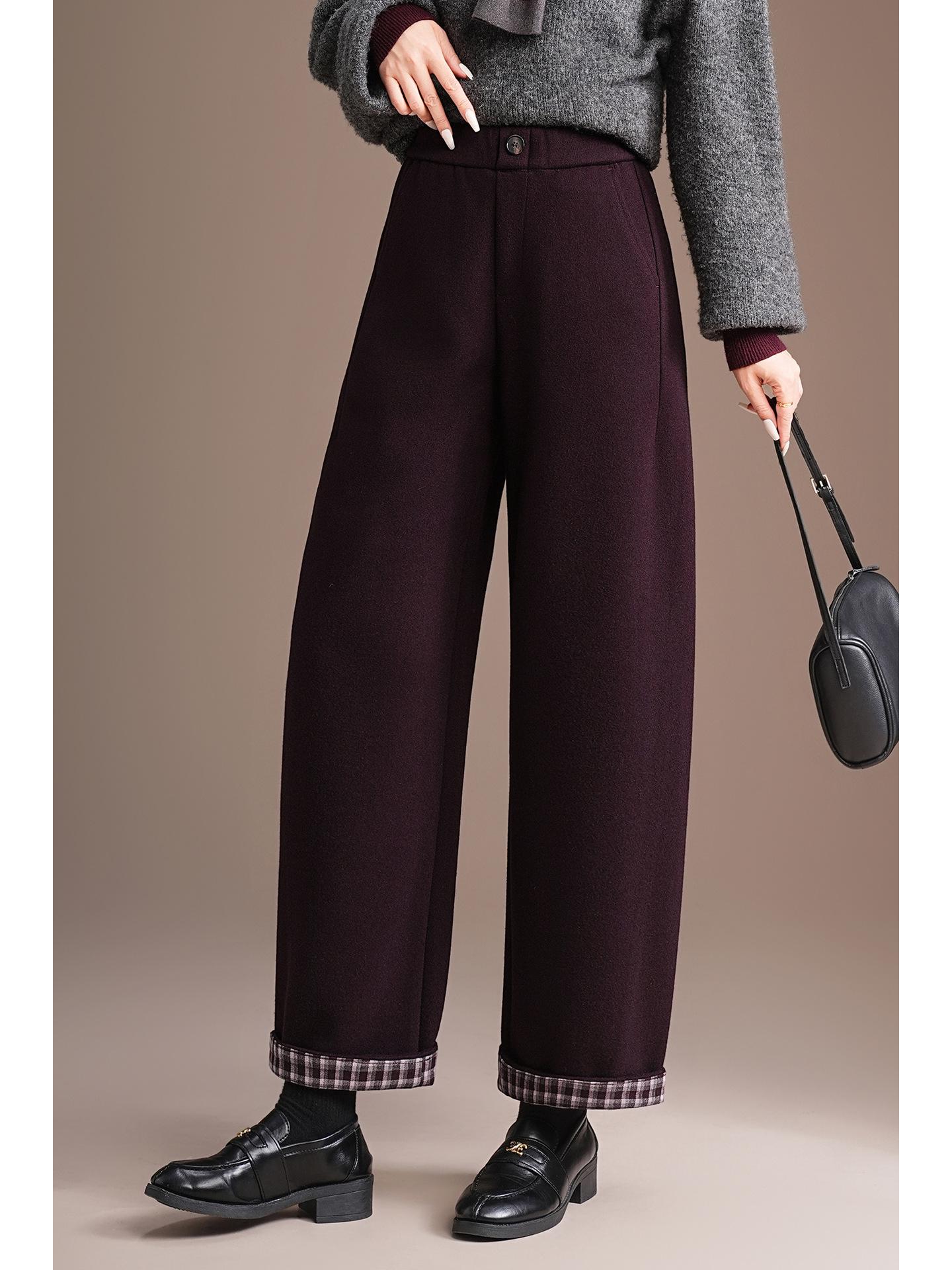 

Brand Wool Women s High-Quality Casual High Waist Straight Leg Pants - Simple Luxurious Slimming Drape Design 27 вина червоного кольору