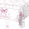 White Pink Bow Table Cloth Coquette Birthday Decor for Women for Girls Bridal Baby Shower Birthday Party Stylish Party Supplies