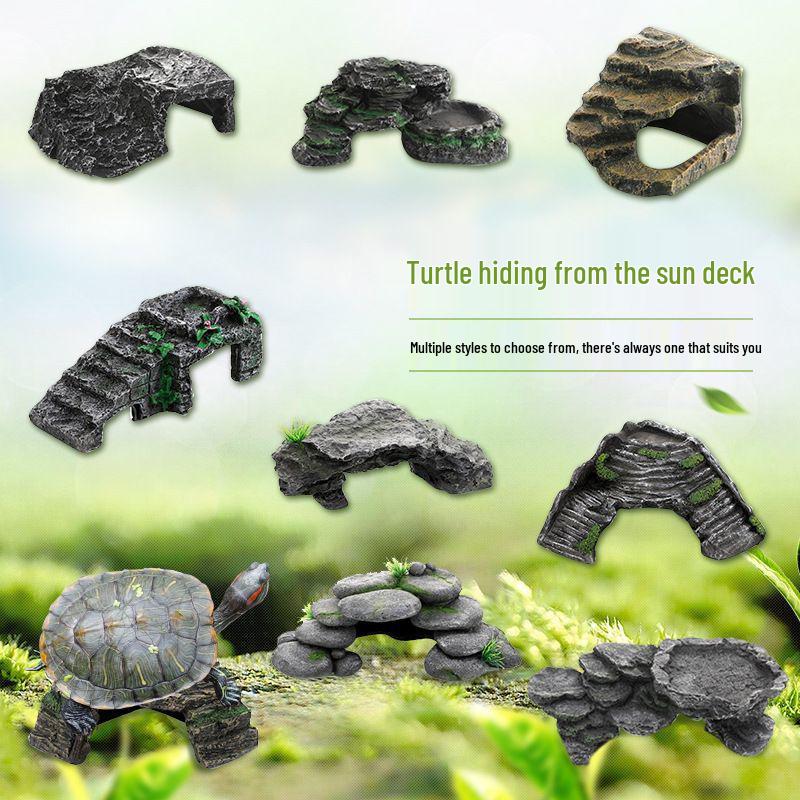 Platformă pentru Broaște Țestoase la Soare și Ascunzătoare: Loc de odihnă plutitor doi-în-unu și rampă de cățărare pentru țestoase cu tâmple roșii și țestoase de iaz chinezești