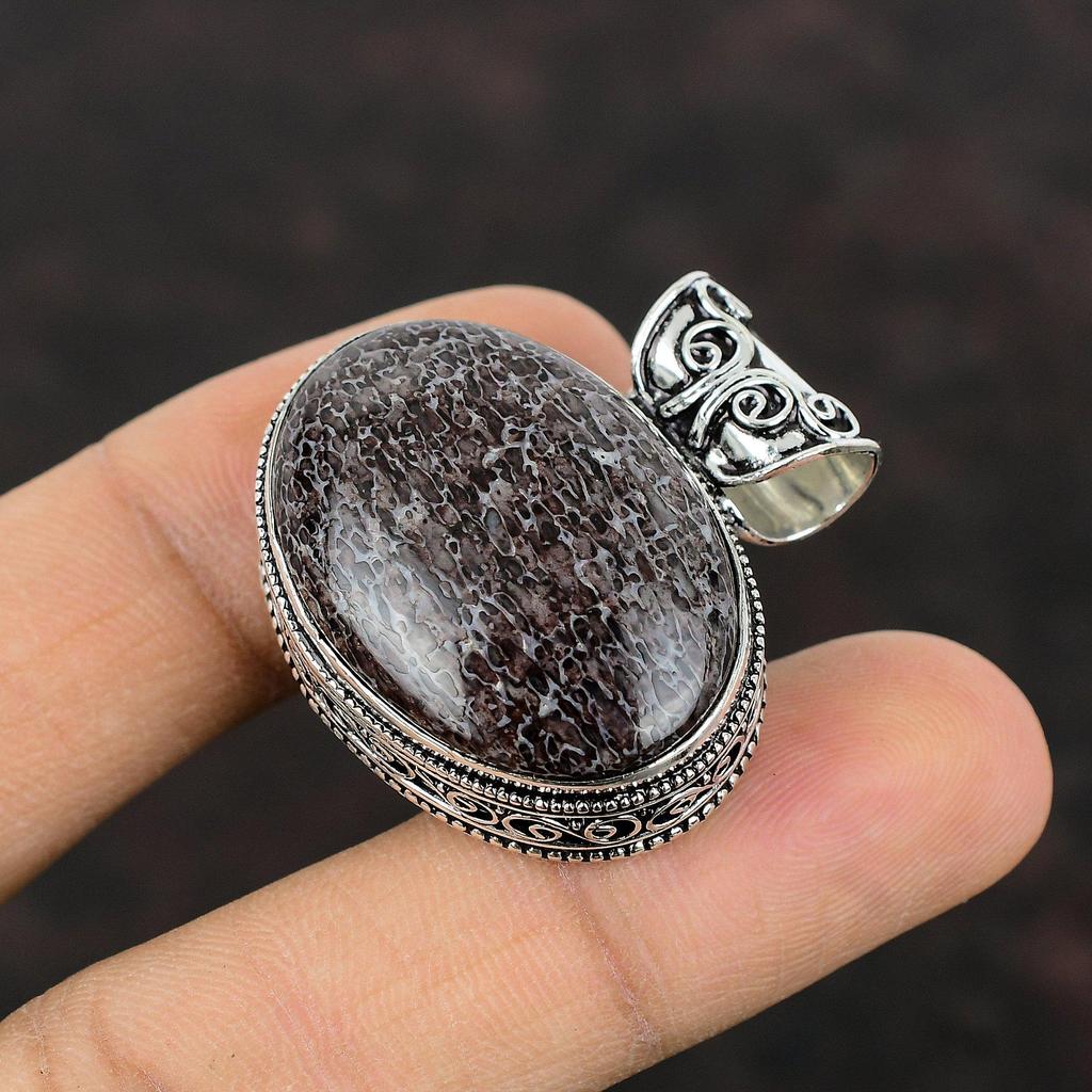 Dinosaur Bone Pendant Handmade Pendant 925 Sterling Silver Pendant Antique Vintage Pendant Silver Jewelry For Gift Natural Gemstone Jewelry