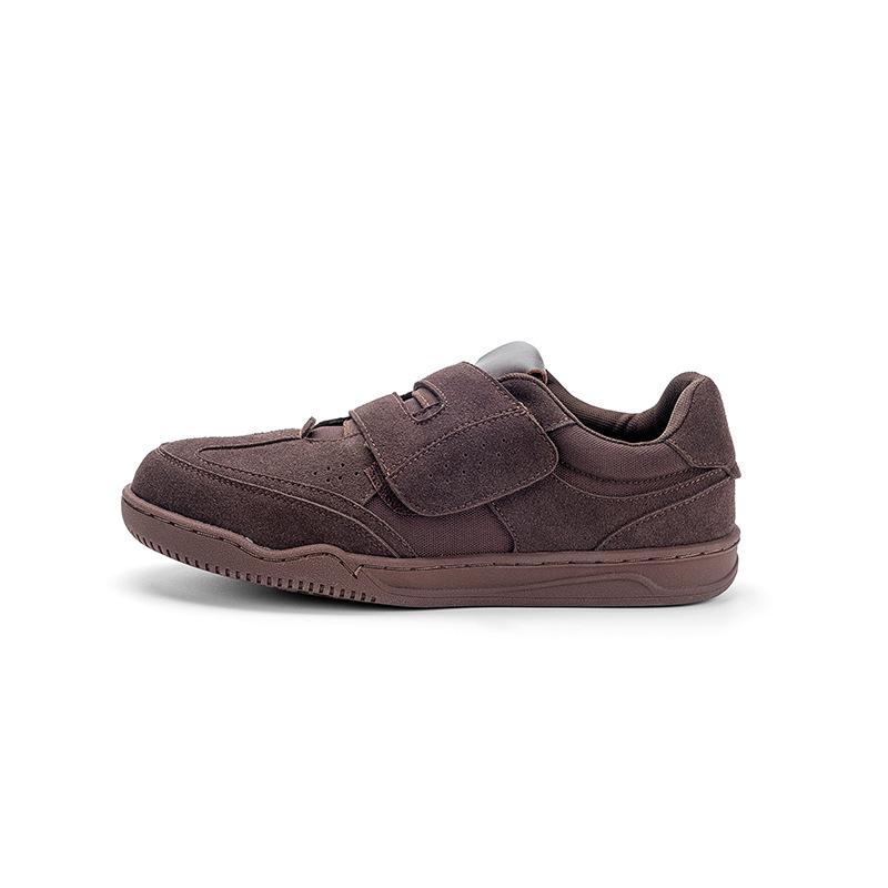 Cowhide version niche leather Velcro round head women's leisure sports style flat-bottomed versatile shoes