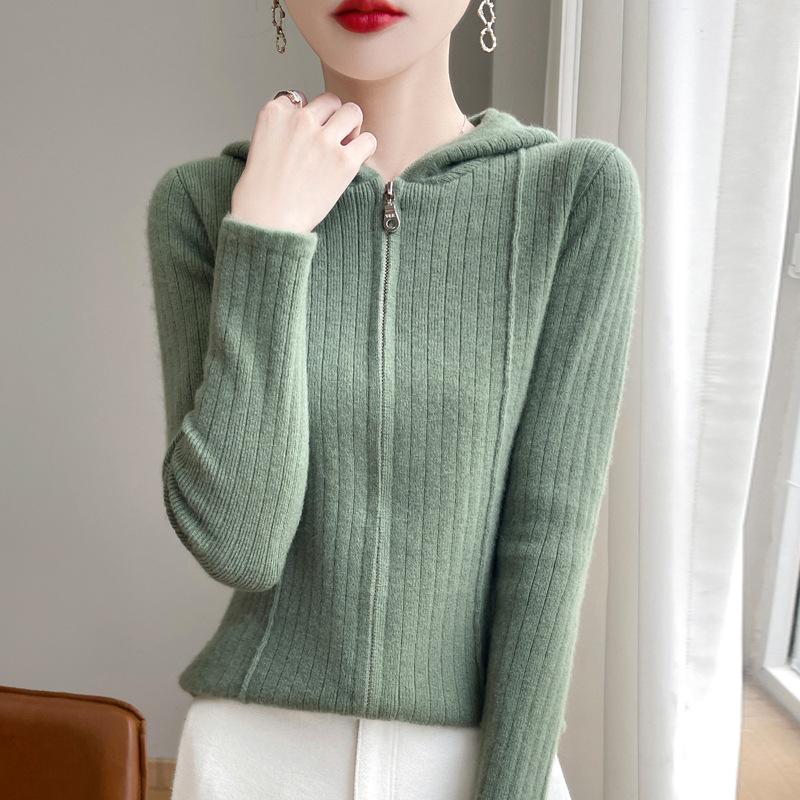 Women's Hooded Wool Cardigan Autumn and Winter New Fashionable Versatile Top Skin-friendly Comfortable and Warm Zipper Jacket