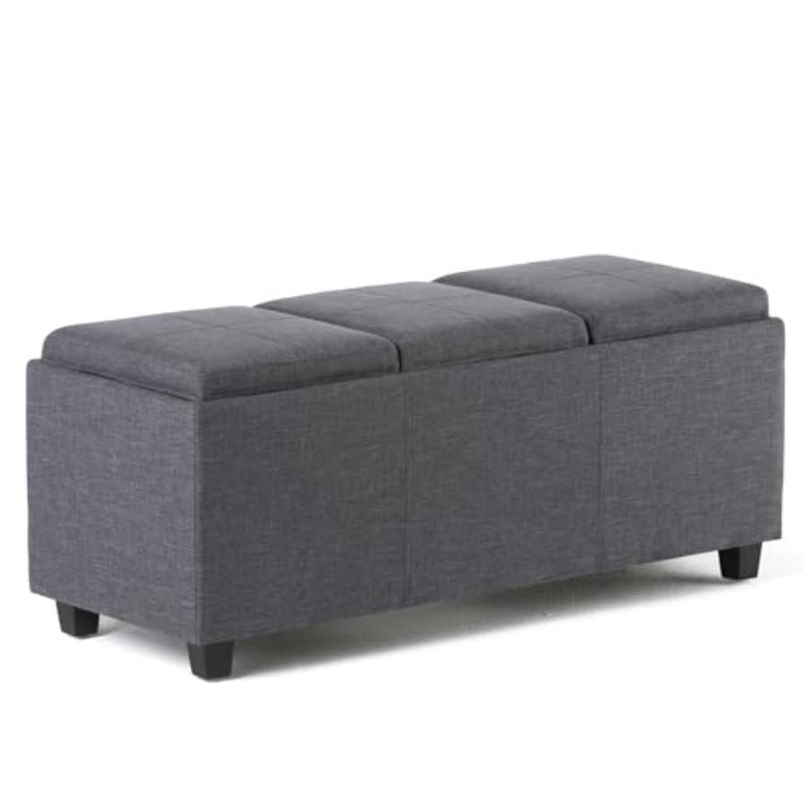 Avalon Storage Ottoman - 42 inch Wide Upholstered Linen Look Fabric Rectangular Flip-Top Ottoman in Slate Grey, Contemporary Co