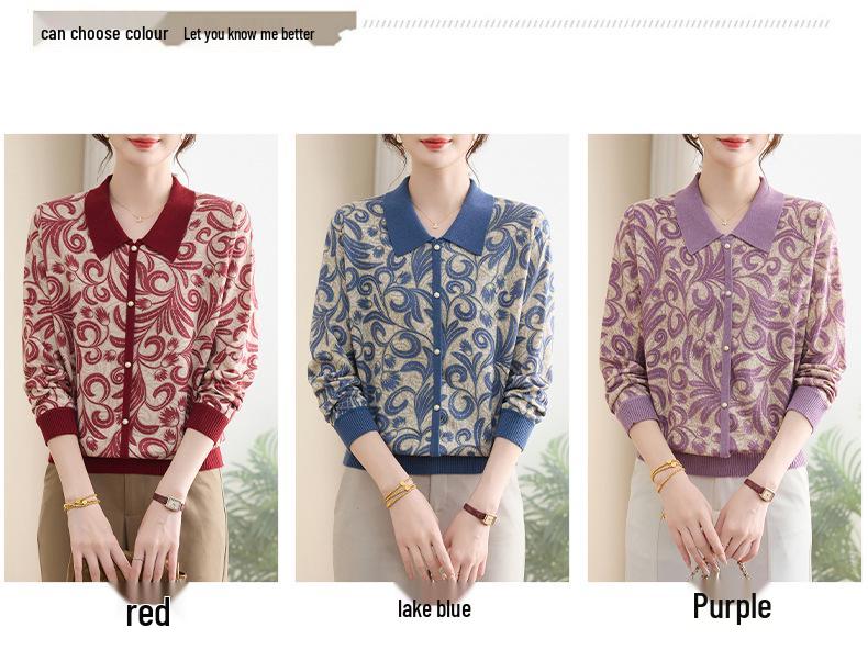 Women's Knit Wool Cardigan - Casual Wear for Middle-aged and Elderly Mothers