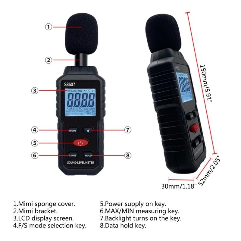 LCD-Display Meter Sound Level Reader 30-130dB Hand-held Sound Noise Meter Alarm Digital Noise Meter Decibel Monitor-Test