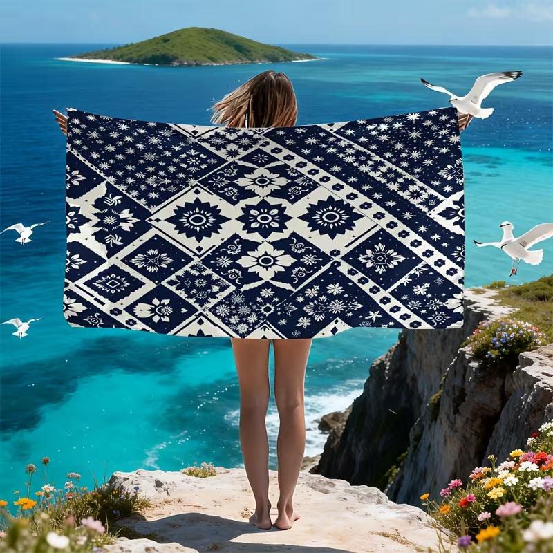 Asciugamano da Spiaggia Super Grande Asciugatura Rapida Morbida Microfibra Blu Beige Bianco Nero Grigio, Motivo Mandala Materiale Durevole Asciugamano Yoga