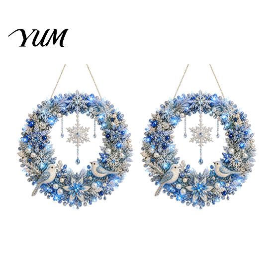 Xmas Tree Pendant Decor 2Pcs Pearl Diamond Christmas Ornament Set, 2D Acrylic Glitter Hanging Party Ornaments with Ribbon, Festive for Holiday