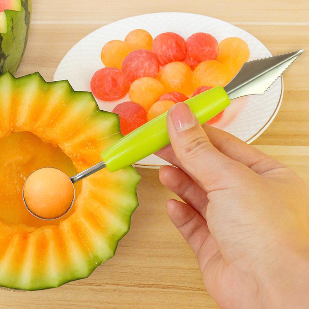 Los platos de doble cabeza de la bola de la cucharada de cuchara Baller herramienta de corte sandía Gadge Los platos de doble cabeza de la bola de la cucharada de cuchara Baller herramienta de corte sandía Gadge
