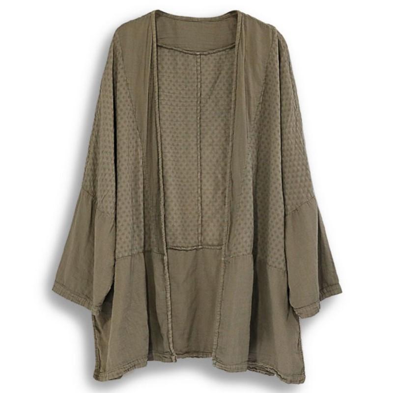 Johnature Damskie Koszule Vintage Patchwork Wiosna Damskie Luźne Płaszcze w Stylu Chińskim