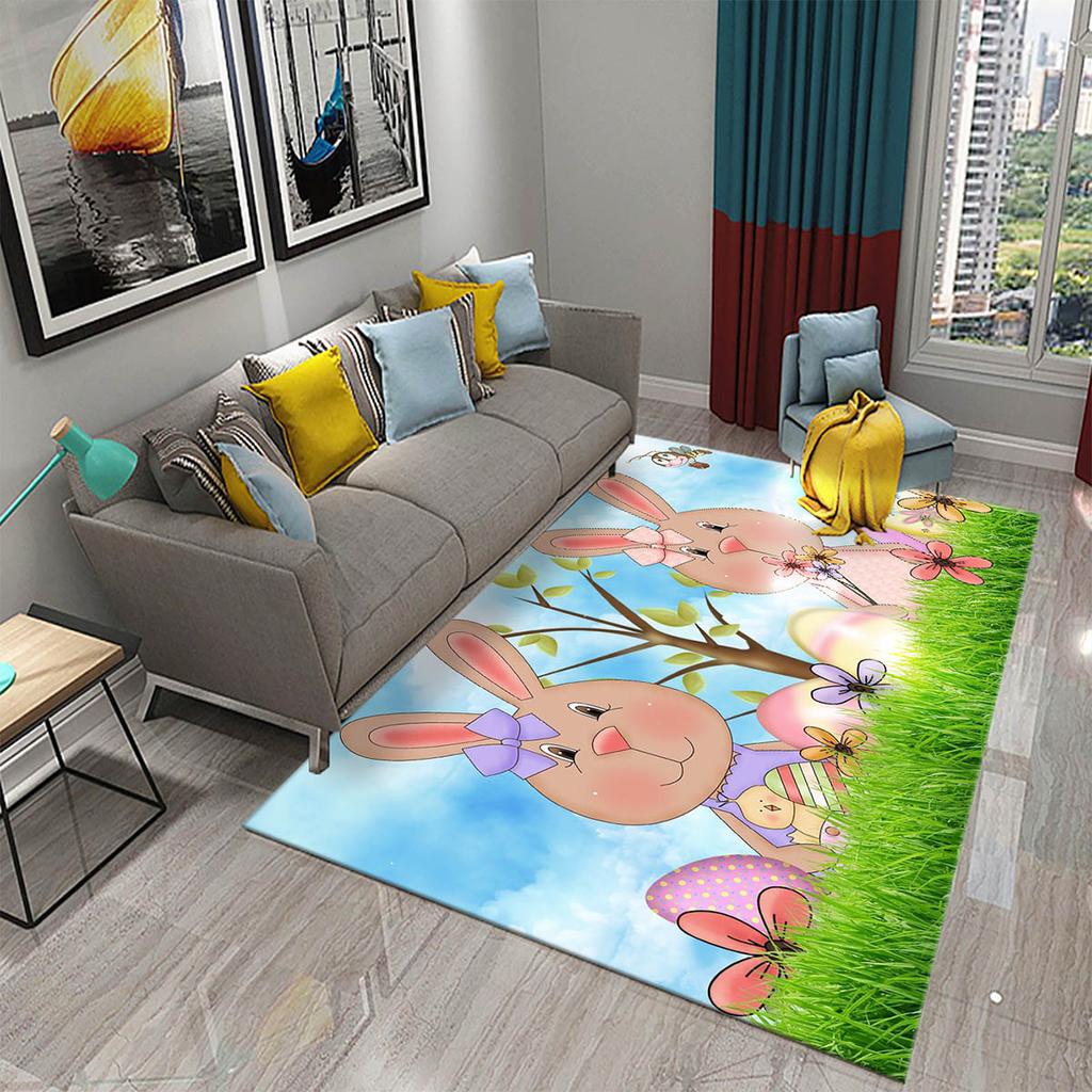 Cartoon Kaninchen Gedruckter Teppich Wohnzimmerteppiche Kinder Schlafzimmerteppich Kinderzimmer Matte Niedliches Tier Wohndekor Rutschfeste Fußmatte Teppich