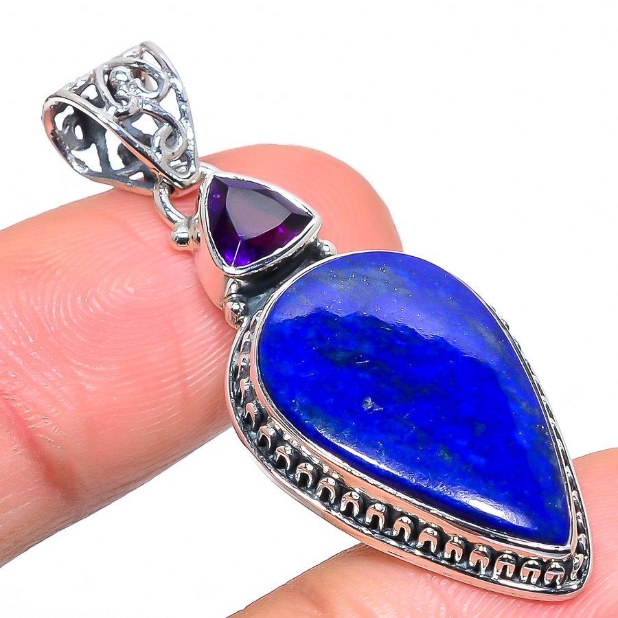 

Natural Lapis Lazuli,Amethyst 925 Solid Sterling Silver Gift Pendant 1.89 b1a47