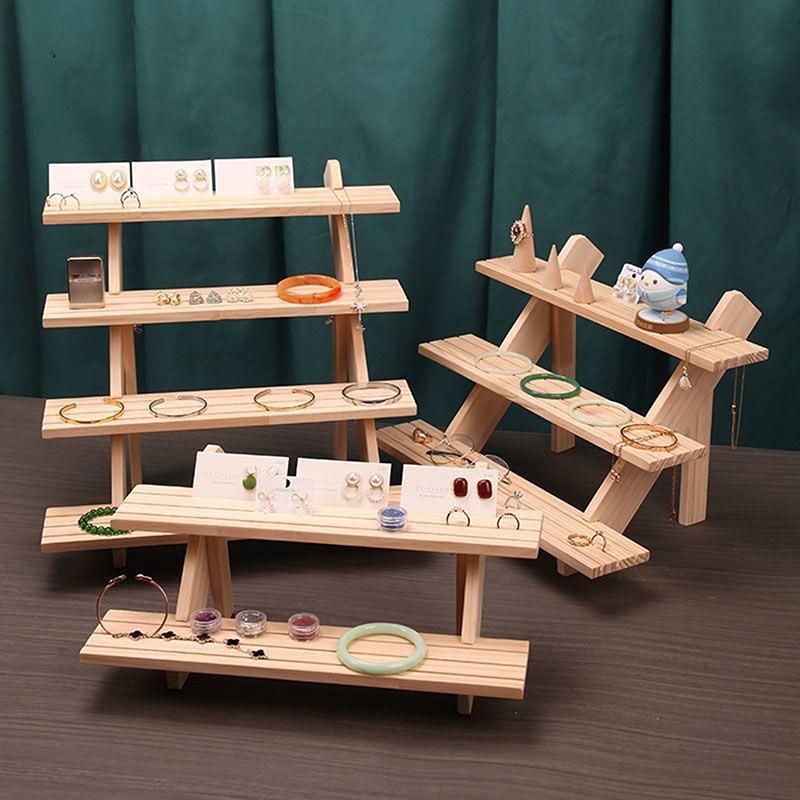 2/3/4 Tiers Ear Stud Holder Wooden Jewelry Dispaly Stand Shelf Cupcake Makeup Mini Figure Organizer Showcase Rack