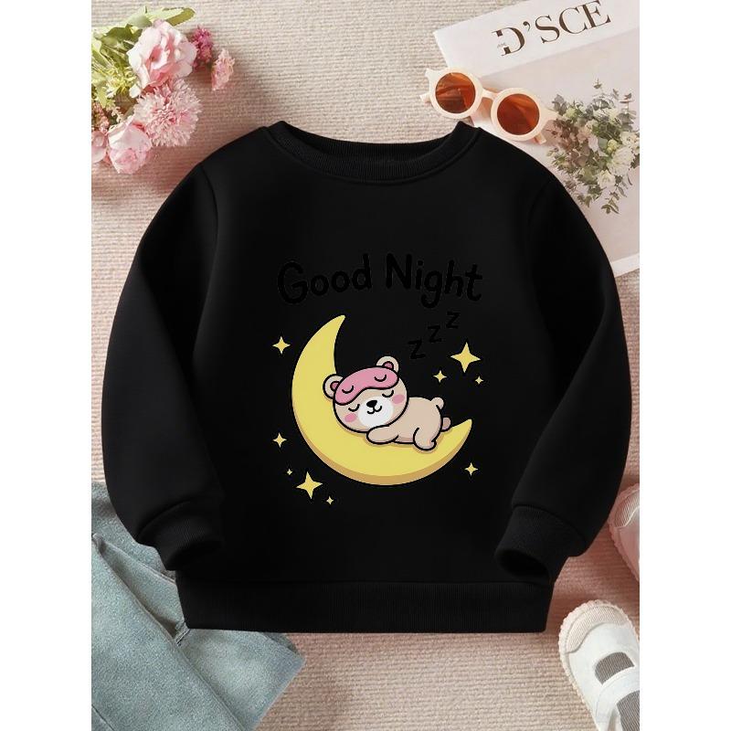 Kids Crewneck Sweatshirt, Cute Cartoon Bear Graphic Print, Soft Casual Long Sleeve Pullove
