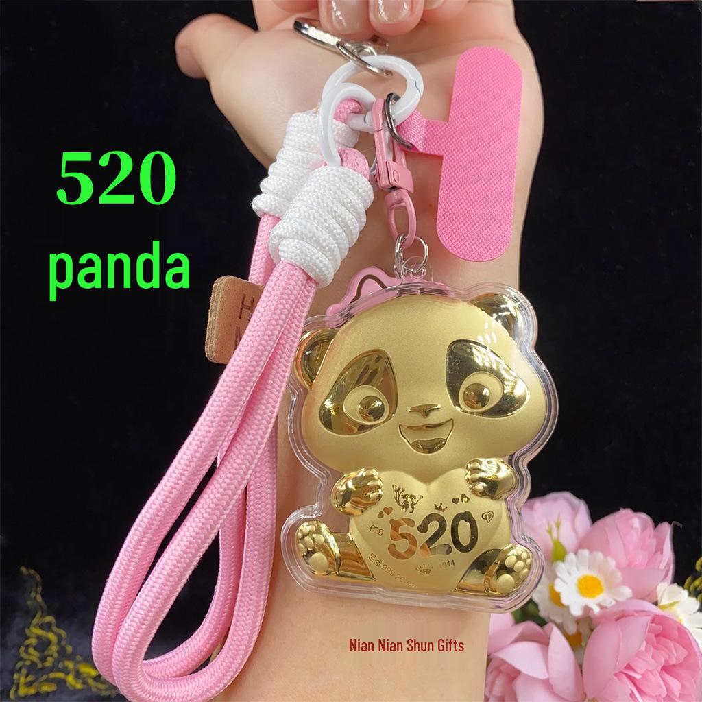 Pure Gold Panda Pendant Keychain - Cartoon Charm Gift for Princess, Get Rich 520 Qixi Festival