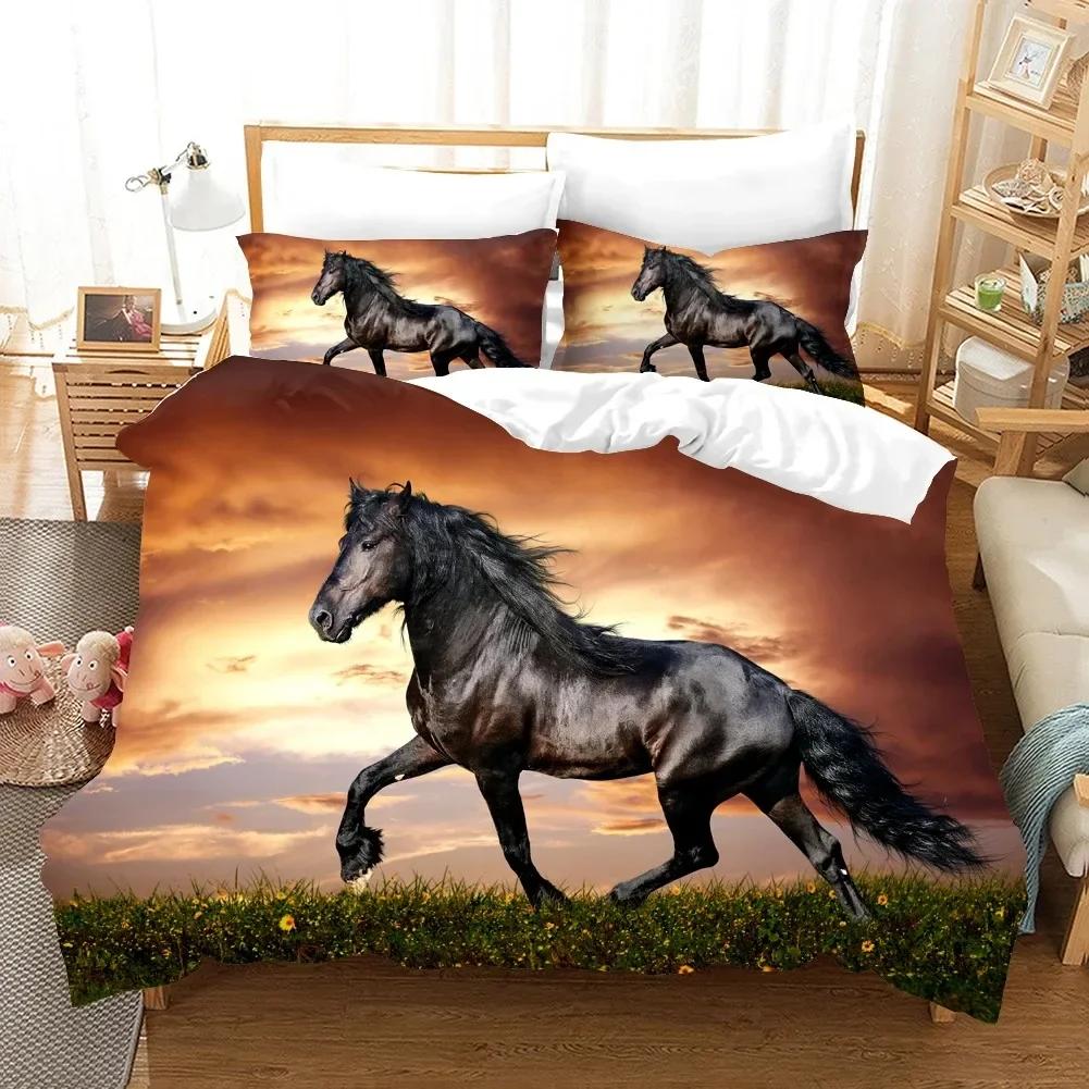 Running Horses Comfortable Duvet Quilt Cover Pillowcase Bedding Set Children Bedroom Decoration Home Textile