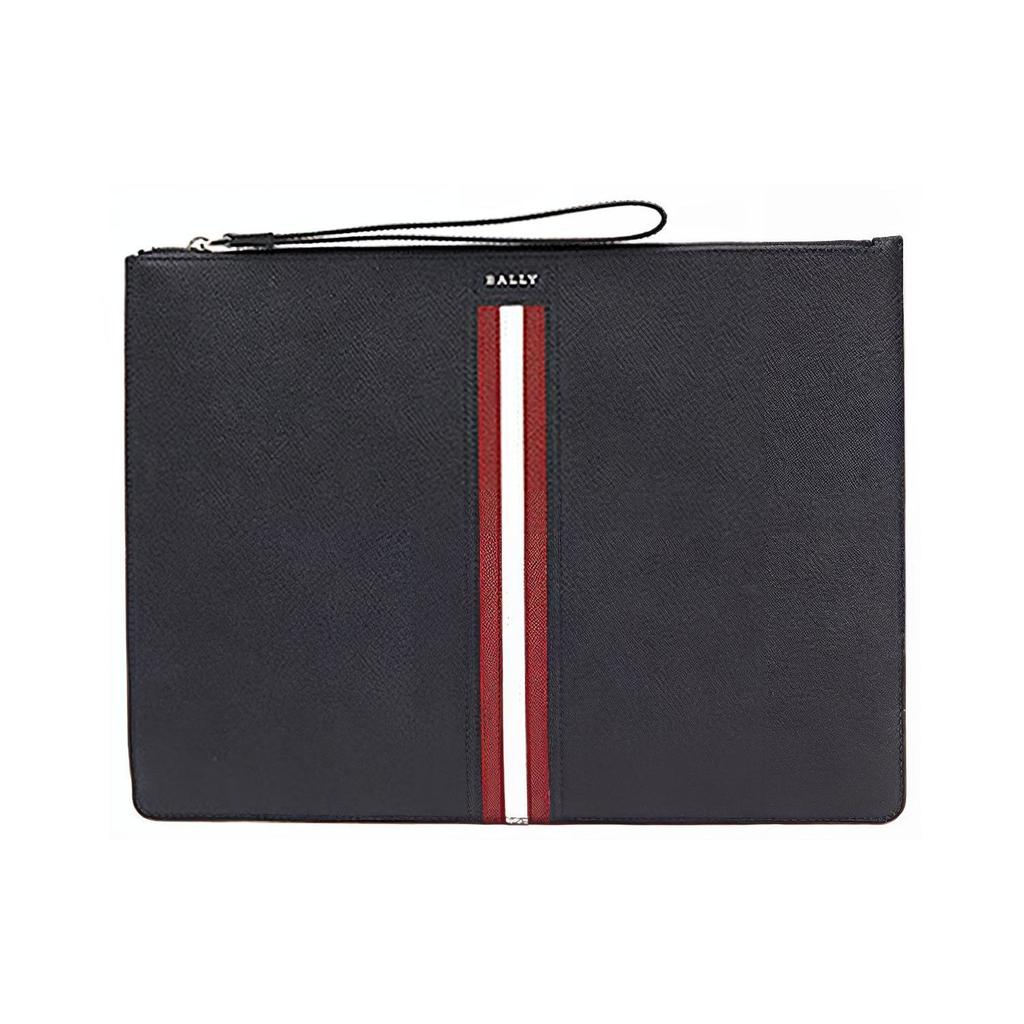 Bally Striped Decorated Leather Clutch Men Clutch Black THALDEN-LT-10