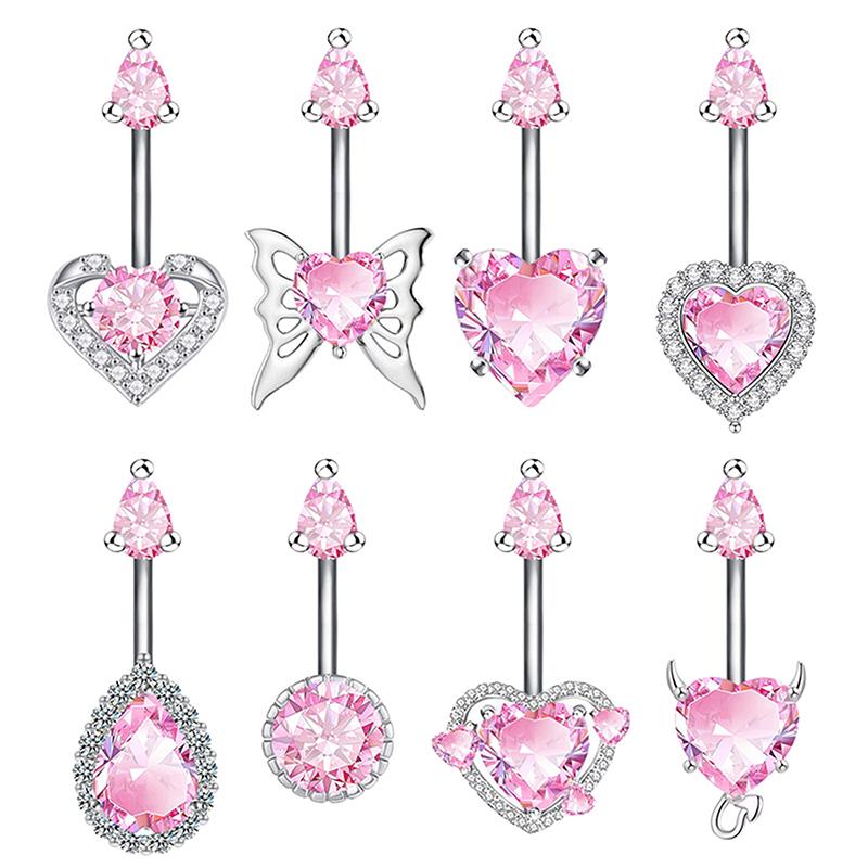 Roze Zirkoon Hart Navelpiercing Voor Vrouwen Meisjes Vlinder Navelpiercing Body Piercing Sieraden Accessoires