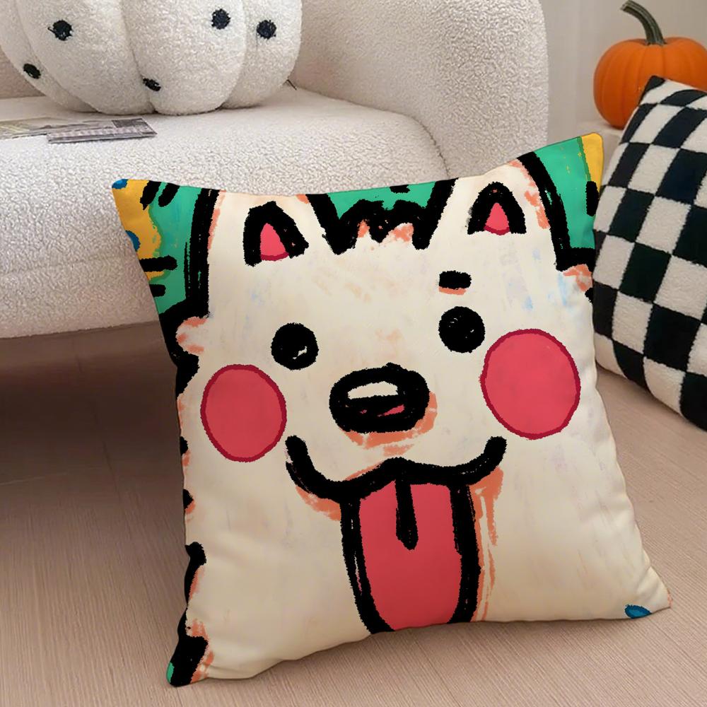 Cute color dogs Cushion Cover Throw Pillow Cover Hidden Button Durable Polyester Chair Cushion