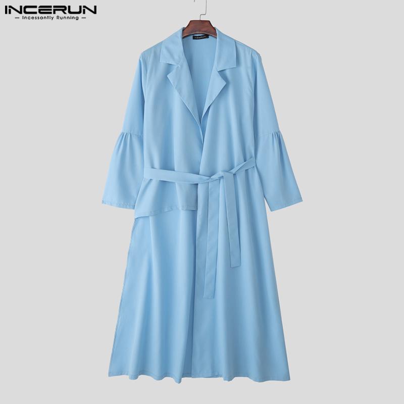 INCERUN Autumn Men Long Sleeve Belt Irregular Long Cardigan Coats Outwear