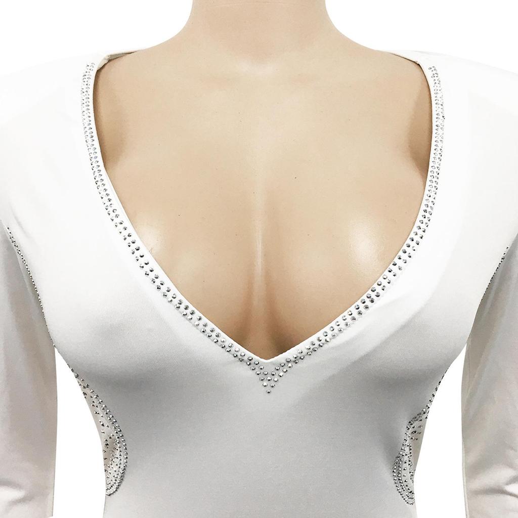 X5337: Sexy Deep V Rhinestone Party Dress with See-through Midi Skirt - European Fashion New Arrival