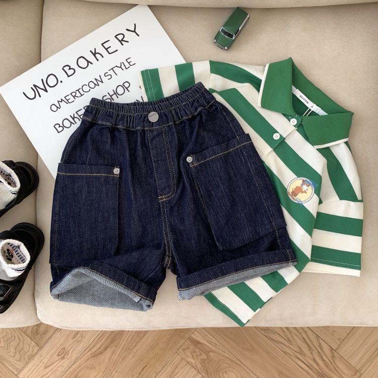 Children's Korean Style Cargo Denim Shorts - Cool, Fashionable, Loose Fit with Pockets