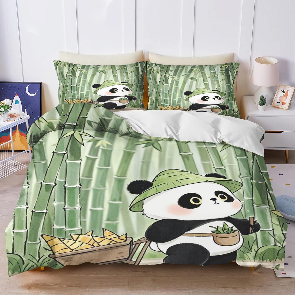 Panda Cute Printed Cartoon 3-Piece One Piece Bedding Set Comforte Luxus Exquisite Birthday Gift Polyester Home Decor Duvet Cover